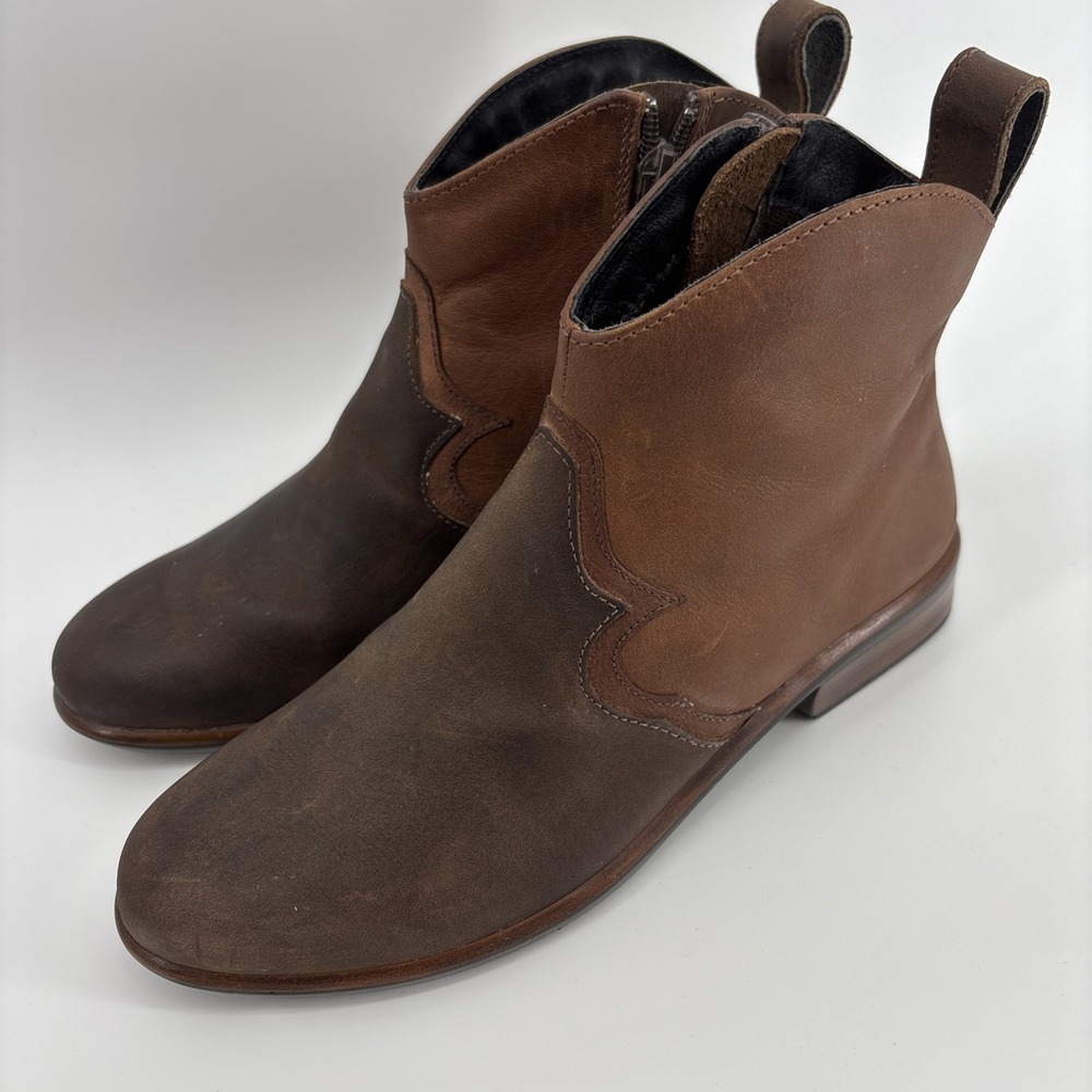 NAOT Sirocco Ankle Western Boots Women's US 6.5 EUR 37 Leather Brown Side Zipper